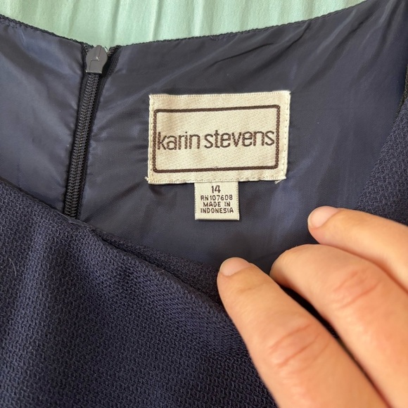 Vintage Karin Stevens Gromet Button Accent Career Dress Sz Large - Picture 2 of 8